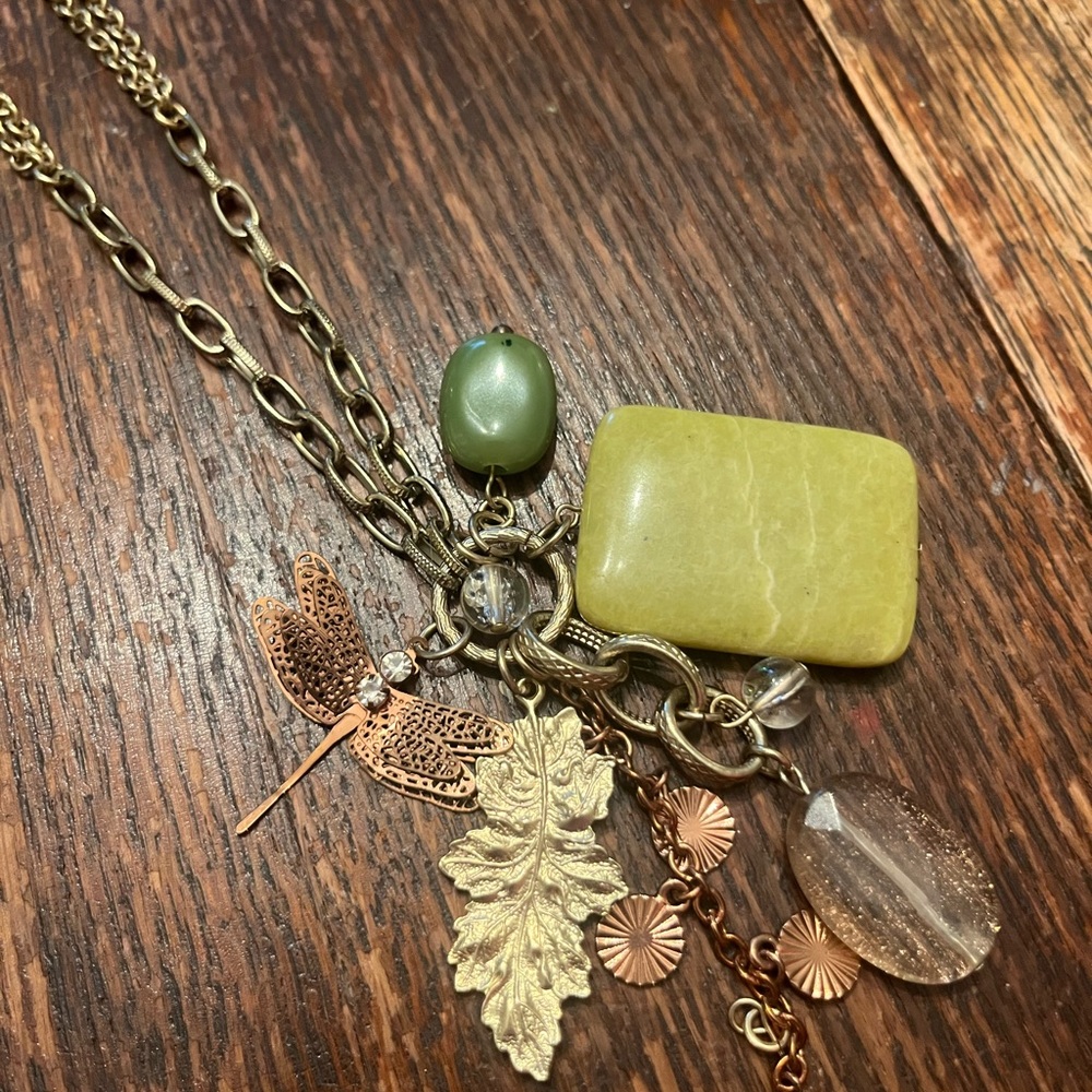 Anthropologie Green and Gold Pendant Necklace